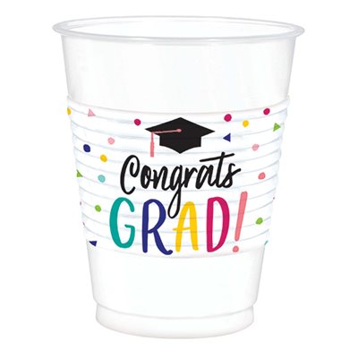 25 gobelets en plastique 16oz "congrats grad" confettis colorés Graduation