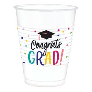 25 gobelets en plastique 16oz "congrats grad" confettis colorés Graduation