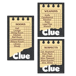 Clue game sheet cutouts 3pcs
