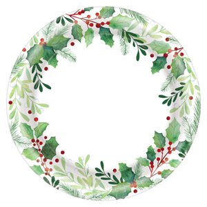 Holly & berries white plates 10in 40pcs