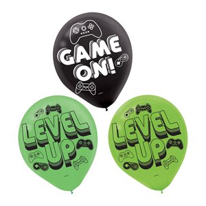 Video game latex balloons 12in 6pcs