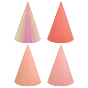Iridescent & asst pink party hats 12pcs