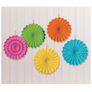Glitter multicolored mini paper fans 5in 5pcs