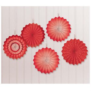 Glitter red mini paper fans 5in 5pcs