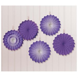 Glitter purple mini paper fans 5in 5pcs
