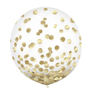 Clear latex balloons 24in 2pcs with gold confetti