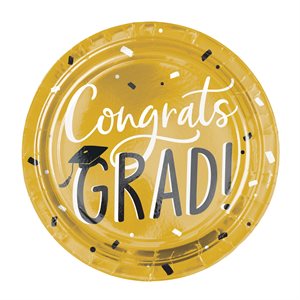 Graduation Congrats Grad metallic gold plates 10.5in 8pcs