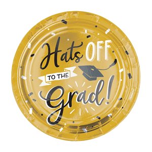 8 assiettes 7po or métallique "hats off to the grad!" graduation