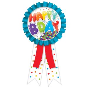 Happy bday award ribbon with multicolored confetti