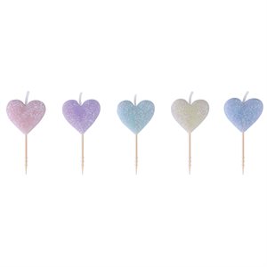 Pastel glitter heart candles on picks 5pcs