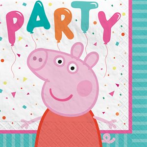 16 serviettes à breuvage Peppa Pig fête confettis