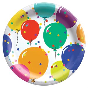 Multicolored balloons & confetti plates 8.5in 8pcs