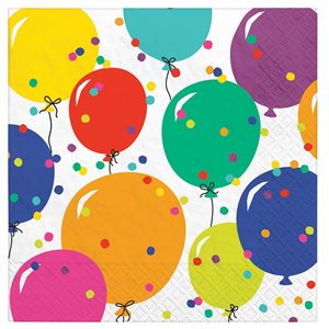 Multicolored balloons & confetti lunch napkins 16pcs