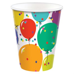 Multicolored balloons & confetti cups 9oz 8pcs