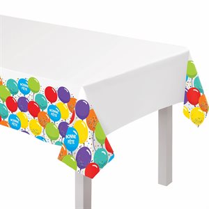Colourful balloon "bonne fête" plastic table cover 54x102in
