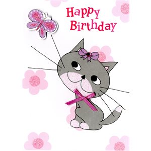 Giant greeting card cat & butterfly happy birthday