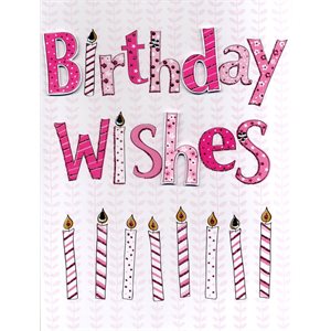 Géante carte de souhait rose avec chandelles "birthday wishes"