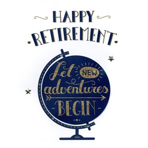 Géante carte de souhait "happy retirement, let new adventures begin"