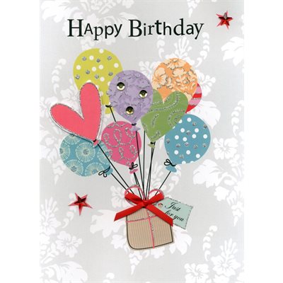 Géante carte de souhait ballons & cadeaux "happy birthday, just for you"