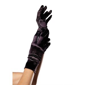 Black wrist length satin gloves