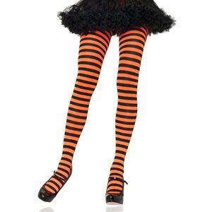 Black & orange striped nylon tights