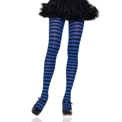 Black & royal blue striped nylon tights
