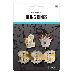 Gold & glitter silver bling rings 3pcs