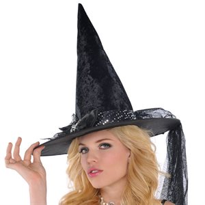 Black fancy velour witch hat