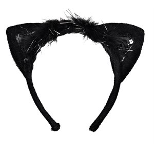 Black fancy cat ears headband with marabou