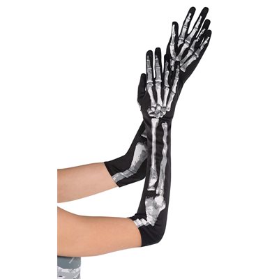 Longs gants noirs de squelette