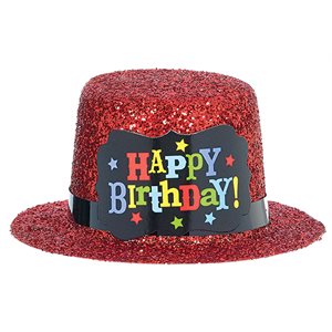 Happy birthday red glitter mini top hat