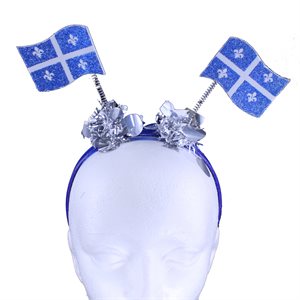 Blue plastic headband with 2 bouncing Quebec flags