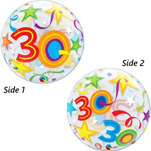 Colourful 30th birthday clear bubble balloon