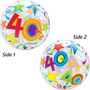 Colourful 40th birthday clear bubble balloon