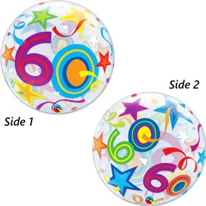 Colourful 60th birthday clear bubble balloon